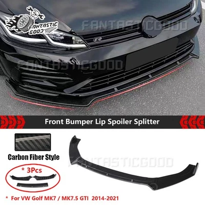 For VW Golf MK7 MK7.5 GTI 2014-21 Carbon Fiber Front Bumper Lip Splitter Spoiler - Image 1 of 4