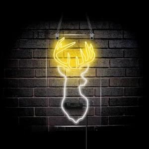 Reindeer Neon Sign Light Store Wall Decor Handcraft Artwork Real Glass 24"x20" - Picture 1 of 2