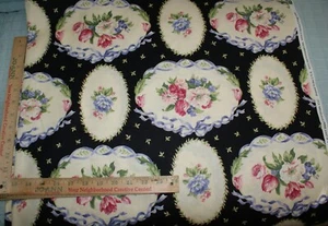 Marie Osmond VIP Black Background Oval Flower Cotton Fabric Quilting 1 Yd+30 x44 - Picture 1 of 3