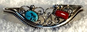 Kingman, coral, sterling silver, native american, Large, vtg, old handcrafted - Picture 1 of 8
