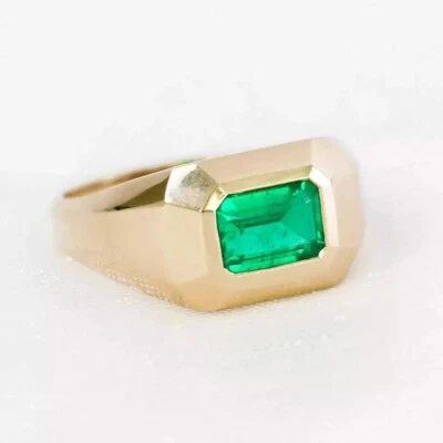 Conjunto de anillo solitario de esmeralda verde natural corte esmeralda de 1,00 quilates de oro de 18 quilates Foto 1 de 4