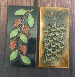 2x Wandbilder Emaille auf Kupfer, ca 60er Jahre, DDR, Weinrebe, Relief, Deko - Bild 1 von 4