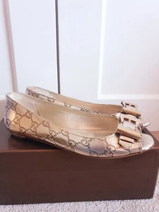 Gucci Women's Gold Leather GG Marmont Monogram Flats UK 4.5 EU 37.5 US 7.5 - Picture 1 of 16