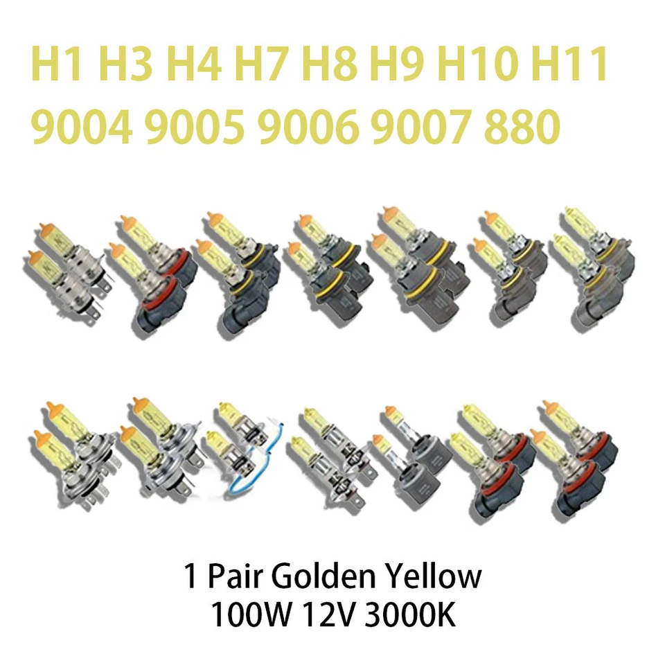 Halogen Headlight Xenon Lightbulb 12V 100W 3000K Pair Yellow High Low Beam & Fog - Image 1 of 1