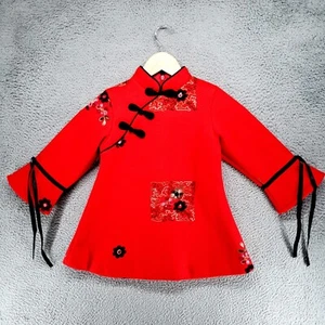 Chinese Tang Dynasty Girls L Red Wool Blend Coat Costume New Years Asian - Picture 1 of 23