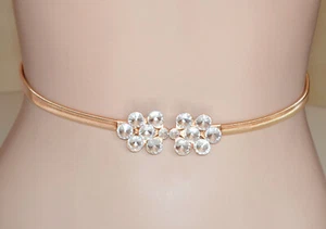 Cintura donna oro dorato stringivita fiori strass metallo elastica a molla UW19 - Foto 1 di 3