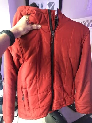Lands End Boys Red Puffer Hooded Faux Fur Lined Jacket Size M (10-12)MSRP $69.50 - Image 1 of 4