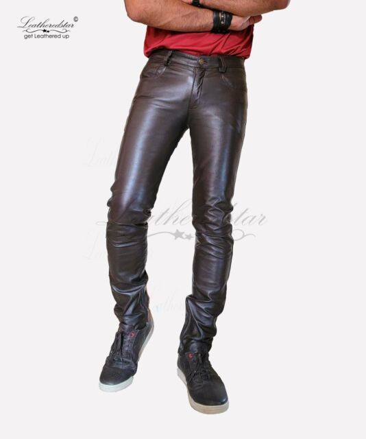 Size S Brown Leather Pants for Men for sale
