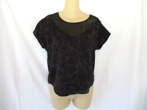 Kensie top blouse XS purple black floral scoop neck semi-sheer - Picture 1 of 6