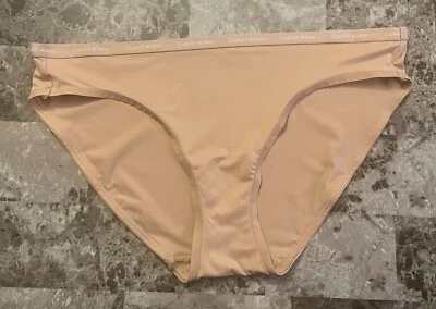 NWOT CALVIN KLEIN BEIGE NUDE SMOOTH THIN MATERIAL LOGO WAISTBAND BIKINI PANTIES - Image 1 of 3