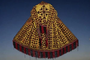 antique Uzbek Tekke Turkmen women's silk Embroidered coat chyrpy Mantel yellow A - Picture 1 of 24
