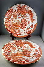 Pair of Royal Crown Derby Red Aves Fine Bone China Dinner Plates