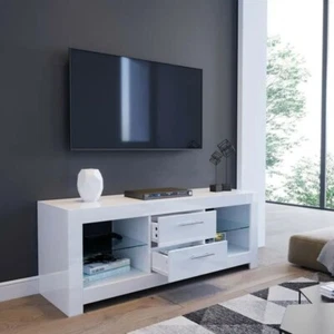 Hochglanz Sideboard Mit LED-Licht Lowboard 135 cm TV-Board Fernsehschrank Weiß - Bild 1 von 10