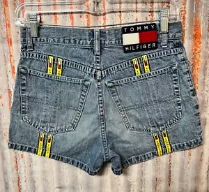 Vintage Tommy Hilfiger Jean Shorts Juniors Size 3 Blue Flag Patch 90's Y2K - Picture 1 of 4