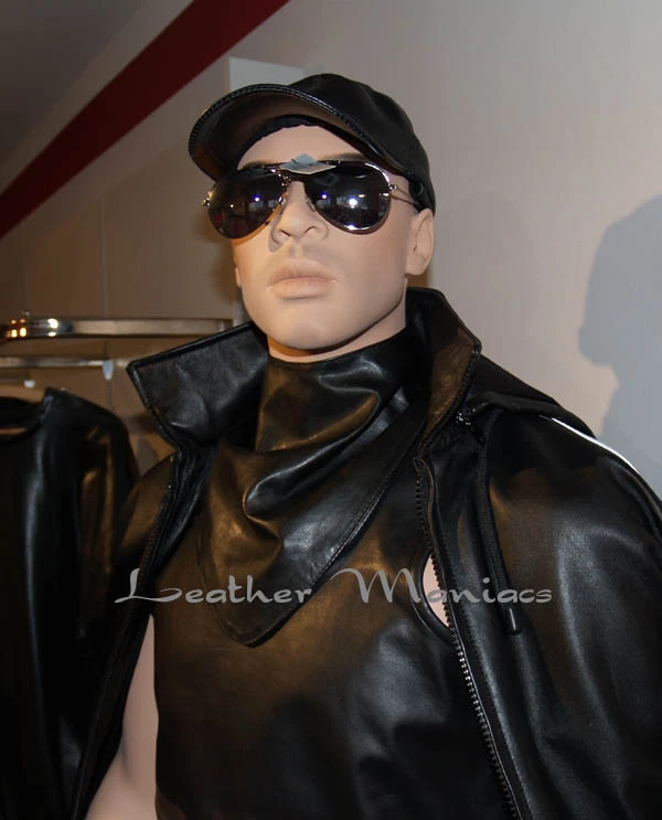 Lederhalstuch Noir Tissu Cuir Écharpe Triangulaire Cuir Véritable Motard Écharpe - Photo 1/1