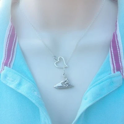 I Love Wave Runner Silver Jet Ski Lariat Style Y Necklace. - Image 1 of 4