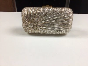 VINTAGE JUDITH LEIBER SILVER & GOLD SWAROVSKI CRYSTAL MINAUDIERE EVENING BAG BOX - Picture 1 of 6