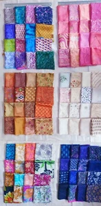 LOT PURE SILK Sari Fabrics REMNANT 48 pcs 8" SQUARES EASTER EGGS COLORING DS330 - Picture 1 of 7