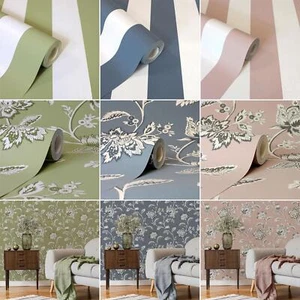 Juliette Stripes & Floral Wallpaper Jacobean Mica Fine Decor - Choose Colour - Picture 1 of 19