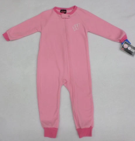 NCAA Wisconsin Badgers Girls Toddler Pink One Piece Fleece Sleeper Size 4T Cover
