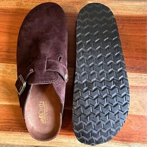 Zoccoli da montagna Cliffs by White slip-on taglia 8,5 larghi marroni finta pelle scamosciata mules - Foto 1 di 12