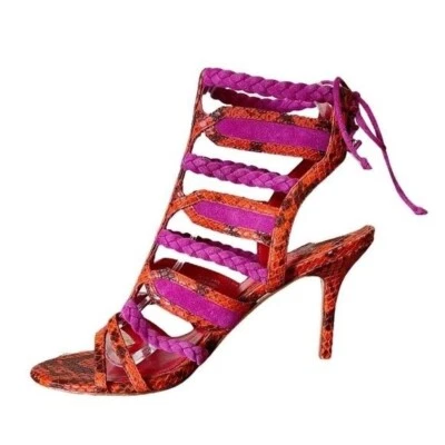 Sandalias Brian Atwood Felisa Mixta Media Naranja Rosa Tirantes Cuero Talla 10 Foto 1 de 4