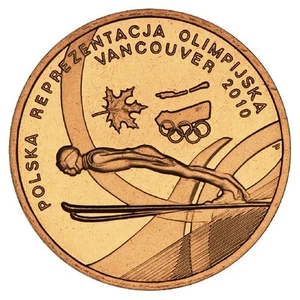 POLAND 2 ZLOTE 2010 CANADA VANCOUVER OLYMPICS SKI JUMPING - SKI JUMPER COIN UNC - Picture 1 of 2