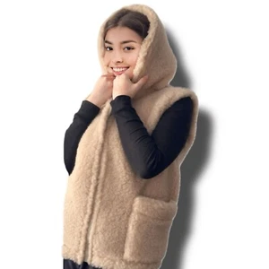 Wollweste mit Kapuze Damen MERINO Schurwolle 100% Merinowolle - BEIGE - Bild 1 von 6