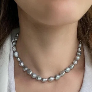 Gorgeous AAA+ 9-11mm Natural South Sea Gray Pearl Pendant Necklace 14k Gold P - Picture 1 of 6