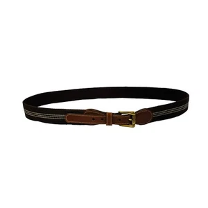 Dooney & Bourke Brown & White Canvas Belt Stripe Size 36 Vintage - Picture 1 of 6