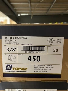 (50) Cat#450 von Topas gerader BX-Flex-Verbinder, 3/8 bis 1/2 KO Zinkdruckguss - Bild 1 von 2