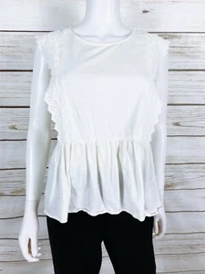 Top tejido peplum J Crew para mujer talla S marfil ojales sin mangas 100 % algodón - Imagen 1 de 6