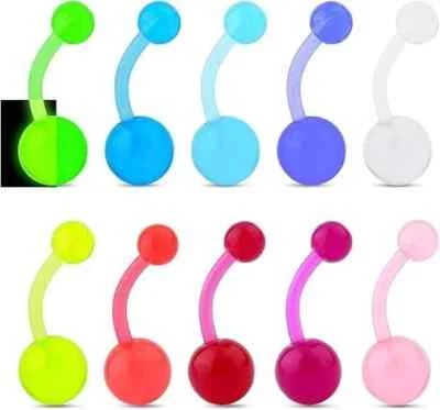 5 piezas que brillan en la oscuridad 10 mm plástico barra para el vientre campana pezón Tragus barra para el ombligo Reino Unido Foto 1 de 4