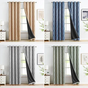 100% Blackout Curtains Striped Print Window Curtains Thermal Panels Set - Picture 1 of 42