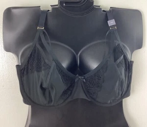50C Sexy Unlined Balconette Mesh Lace BLACK Cacique Plus Bra Lane Bryant New - Picture 1 of 12