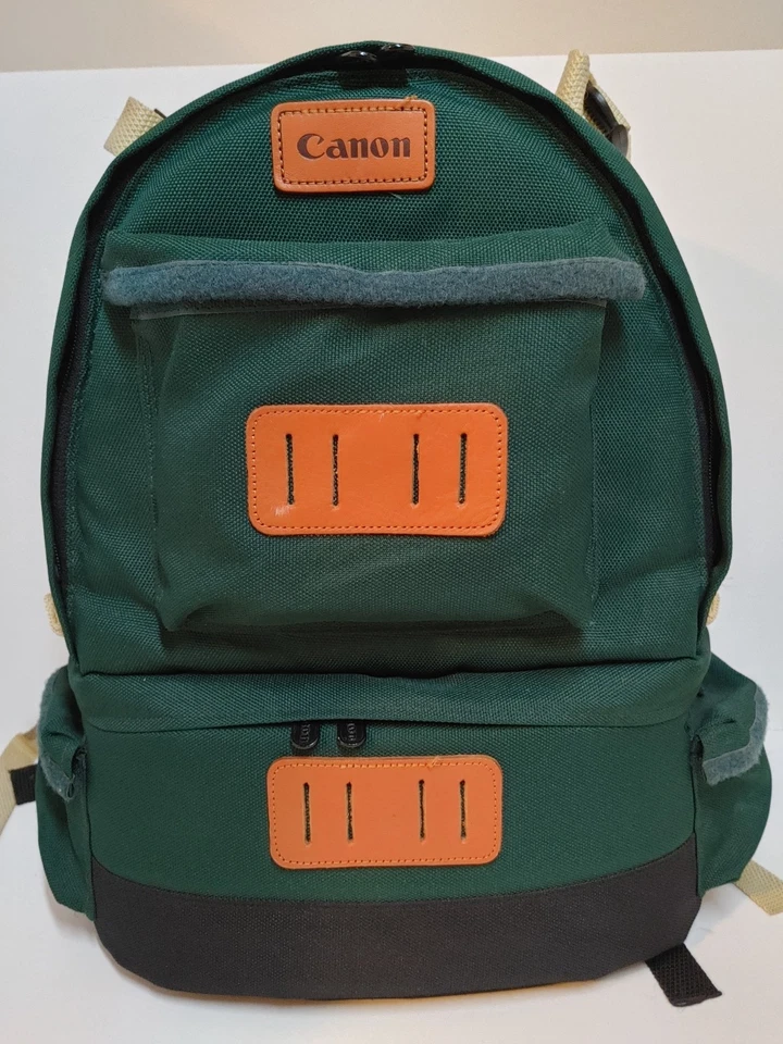 Canon Camera/Drone Professional Backpack Canvas Green Leather Travel Padded VTG. - Image 1 of 4