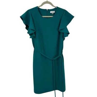 Vestido recto Calvin Klein 12 verde manga acampanada cinturón hasta la rodilla carrera Foto 1 de 4