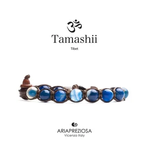 Bracciale Pietra Tibetano Agata Blu Striata Tamashii Unisex 1 giro BHS900-141 - Foto 1 di 1