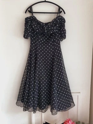 Abito vintage nero maculato, taglia UK 12 Immacolato Rockabilly anni 50 - Immagine 1 di 4