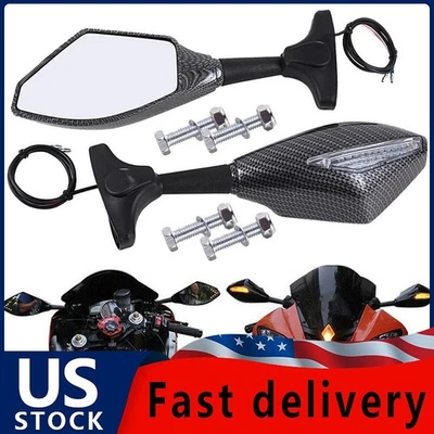 LED Turn Signal Rear View Mirrors For Kawasaki Ninja 250 250R EX250F 300 EX300 Foto 1 de 4