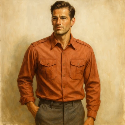 J. PETERMAN L Men's Rust Cotton Twill Classic Casual Long Sleeve Shirt Pockets - Image 1 of 4