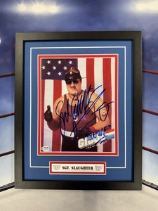 Sgt. Foto firmata Slaughter 8x10 Psa auto personalizzata incorniciata WWF Wrestling GI Joe - Foto 1 di 4