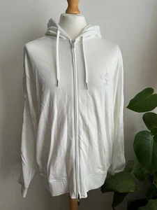 Armani Exchange Hombres Logo Cinta Algodón Enclavamiento Cremallera Capucha Blanco GRANDE #0138 - Imagen 1 de 8