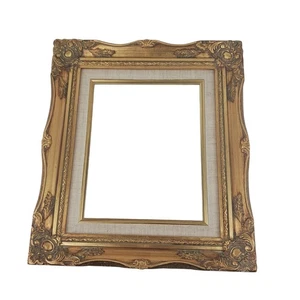 Gold Ornate Frame 8 x 10 Inner Wood Linen Molding Hollywood Regency MCM Vtg - Picture 1 of 10