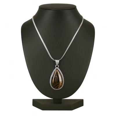 Ювелирные изделия кулон из натурального коричневого агата серебра с полосками целебный кристалл рейки чакра - Изображение 1 из 4