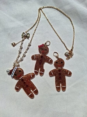 Betsey Johnson Conjunto de Pendientes Collar de Cuentas de Jengibre Navidad Vacaciones Invierno Foto 1 de 4