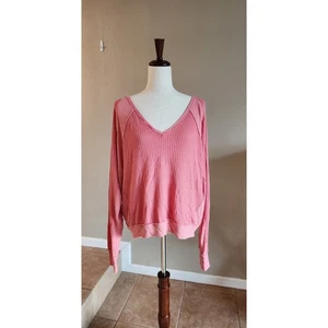 We The Free Santa Clara Thermal Coral Pullover V-Neck Oversized SZ Small - Picture 1 of 7