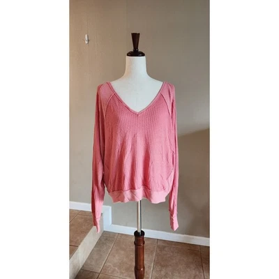 We The Free Santa Clara Thermal Coral Pullover V-Neck Oversized SZ Small - Image 1 of 4