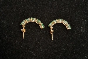 Halbcreolen 14 Karat Gelbgold und Smaragd Edelsteine - Bild 1 von 7