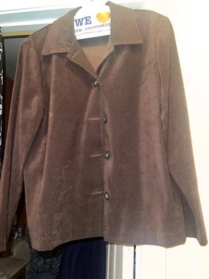 Vintage Briggs women's Medium petite brown FAUX SUEDE button up STRETCH jacket - Image 1 of 4